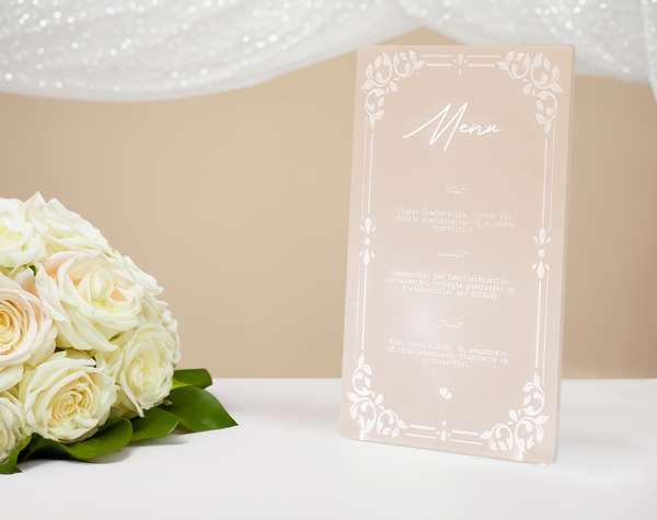 Whimsical Frosted Acrylic Wedding Dinner Menu Card – Charming Table Décor for Your Special Feast