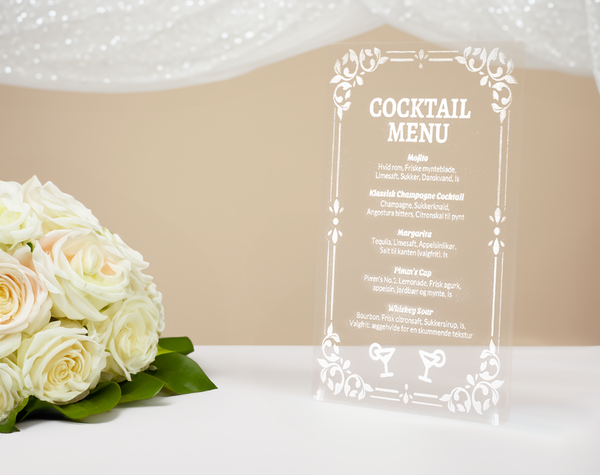 Pure Elegance Transparent Acrylic Wedding Bar Menu Sign – Sleek Drink Display for a Stylish Wedding