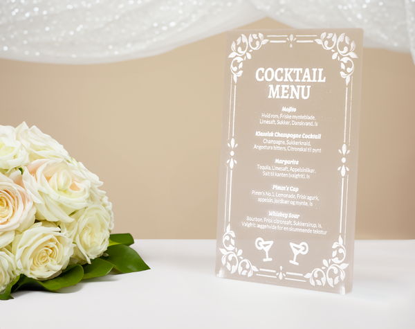 Romantic Frosted Acrylic Wedding Drink Menu Sign – Stylish Bar Display for Your Unforgettable Day