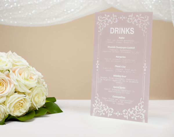 Exclusive Frosted Acrylic Wedding Bar Menu Sign – Elegant Drink Menu Display for Your Dream Wedding