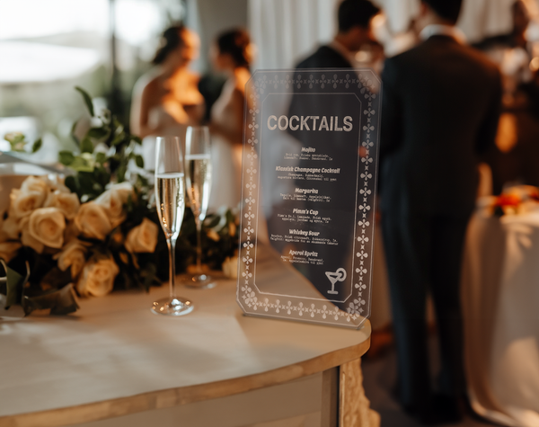 Illuminated LED Transparent Acrylic Wedding Bar Menu Sign – Glowing Multi-Color Drink Display for a Dazzling Celebration