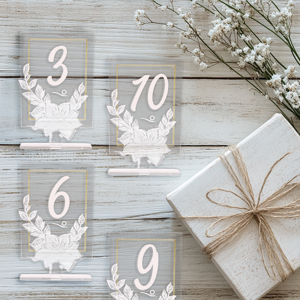 A Beautiful Wedding Table Number Made in Transparent Acrylic: The Classic Romantic Style